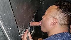 Couple sucking cocks at gloryhole at swing party